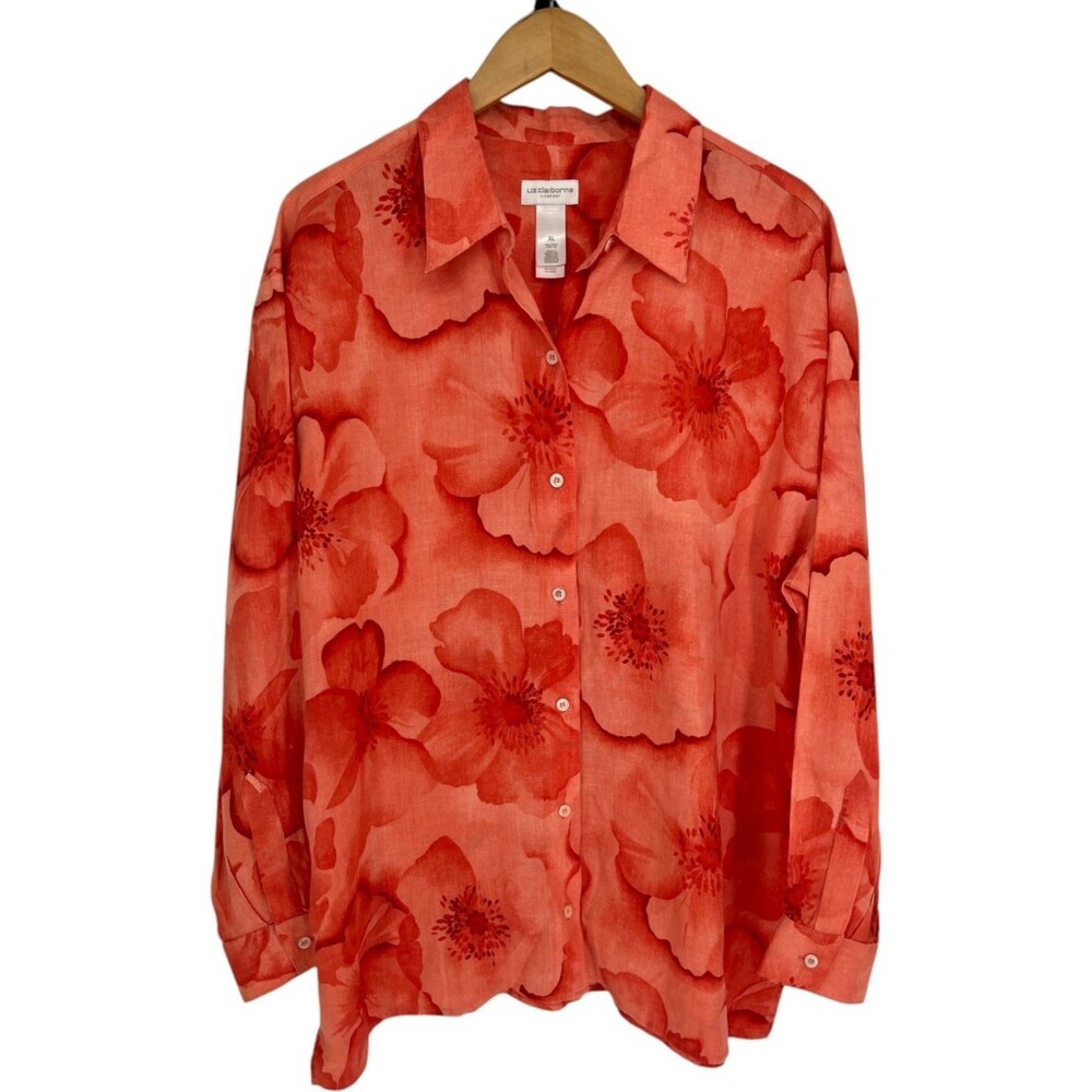Liz Claiborne Lizsport Top Women's Size Extra Large Linen Floral Lagenlook